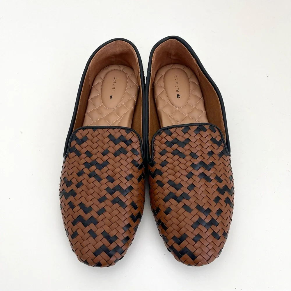 Birdies Woven Leather Loafers in Brown and Black